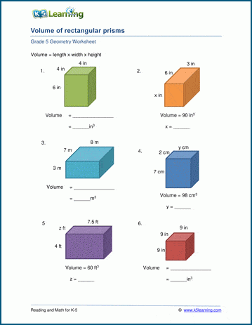 Rectangular prisms cubes worksheets K5 Learning