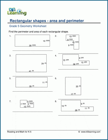 Worksheets Area Perimeter Of Irregular Rectangular Shapes Metric K5 Learning