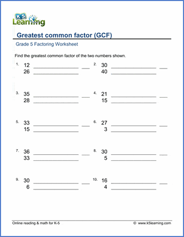 Factoring With Greatest Common Factor Worksheet