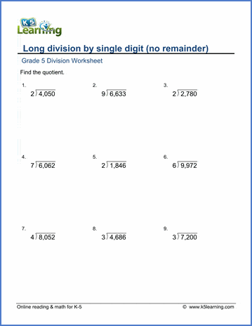 Grade 5 Math Worksheets: Long Division | K5 Learning