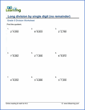 Grade 5 Math Worksheets Long Division K5 Learning