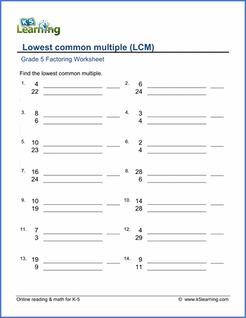 Grade 5 Factoring Worksheets: Lowest Common Multiple (Lcm) | K5 Learning