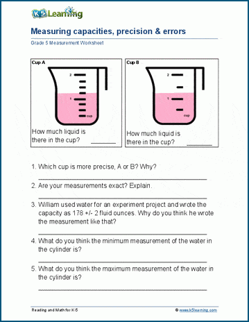 Measuring capacities, precision & errors worksheets