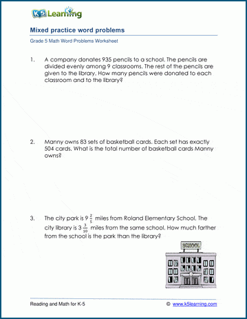 grade 5 mixed word problems worksheets k5 learning