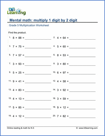 5th grade mental math practice test