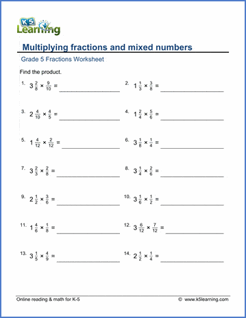 Grade 5 Math Worksheets: Multiplying Fractions And Mixed Numbers | K5 Learning