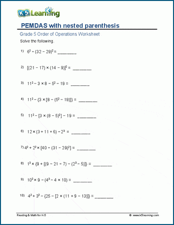 Multiplication Worksheets Grade In Pemdas Worksheets Math My Xxx Hot Girl