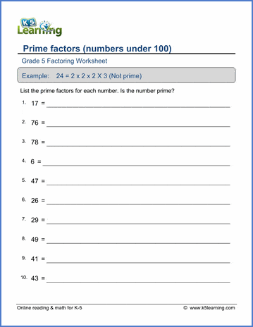 Grade 5 Factoring Worksheets: Prime Factors (Numbers Under 100) | K5 Learning