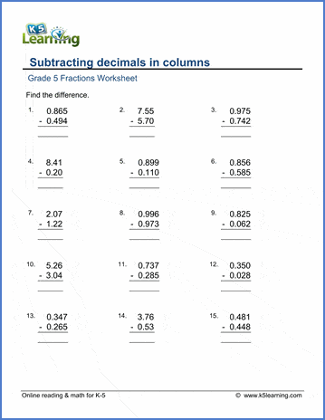 addition and subtraction of decimals worksheets grade 5 with answers