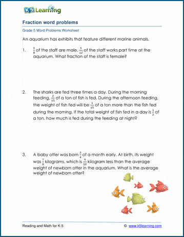 Add & Subtract Fractions Word Problems Worksheets | K5 Learning