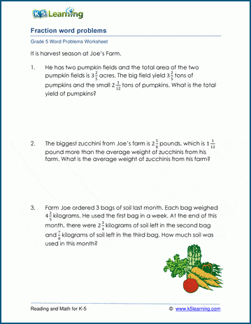 Add & Subtract Mixed Numbers Word Problem Worksheets | K5 Learning