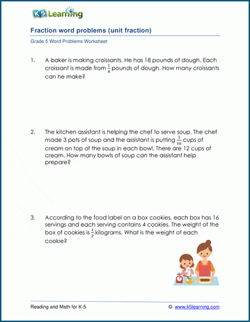 word problems fraction worksheets for grade 6