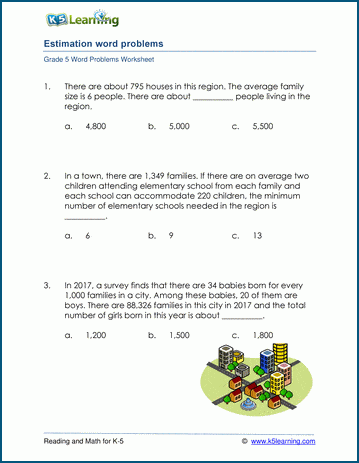 estimating and rounding word problem worksheets for grade