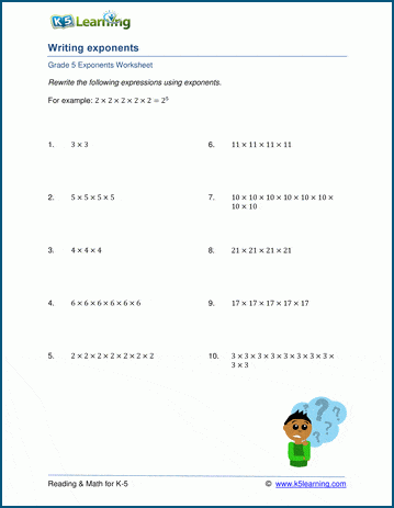 Write exponents worksheets