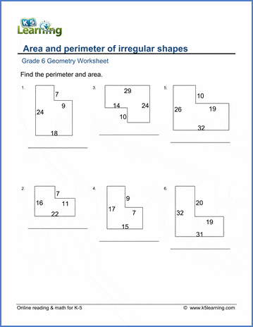 grade 6 geometry worksheets area and perimeter of rectangular shapes k5 learning