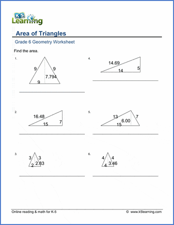 grade 6 geometry worksheets area of triangles k5 learning