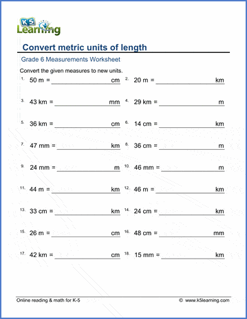 Grade 6 Measurement Worksheets Metric Lengths Mm Cm M And Km K5 Learning
