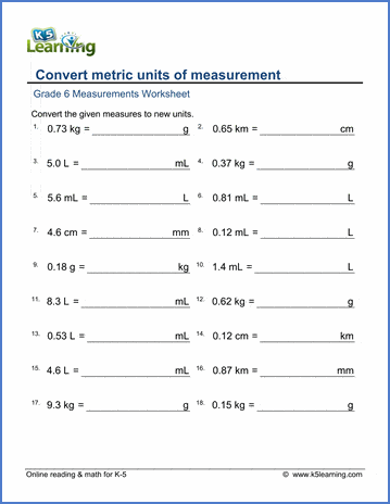 Grade 6 math worksheet - Measurement: convert metric units - mixed ...