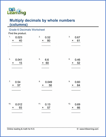 Grade 6 Multiplication Of Decimals Worksheets - Free & Printable | K5 Learning