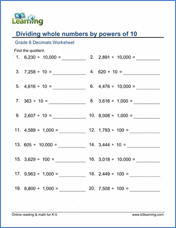 multiplying and dividing by powers of 10 decimals and
