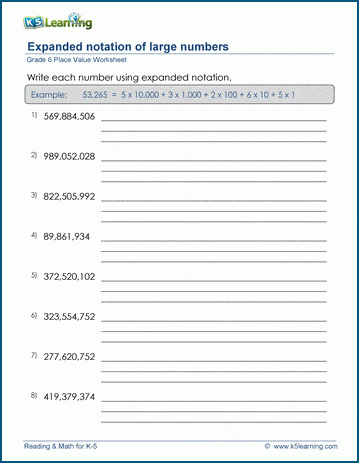 Large numbers in expanded notation | K5 Learning