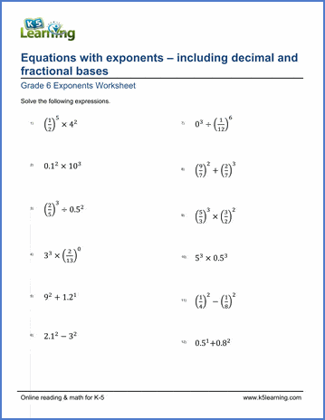 Equations with exponents worksheets