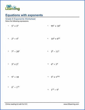 Grade 6 Algebra Worksheet