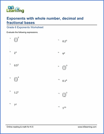 Exponents With Fractional Bases Worksheets | K5 Learning