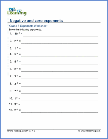 negative and zero exponents worksheets