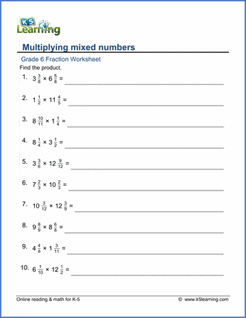 Grade 6 Multiplication And Division Of Fractions Worksheets Free Printable K5 Learning