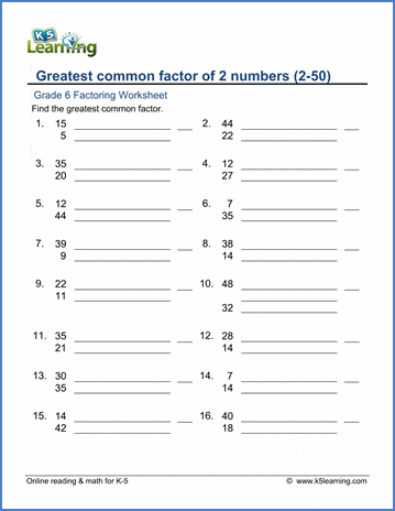 Greatest Common Factor Worksheets | K5 Learning