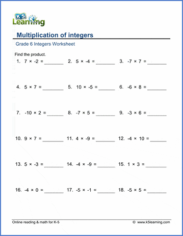 integers worksheets grade 7