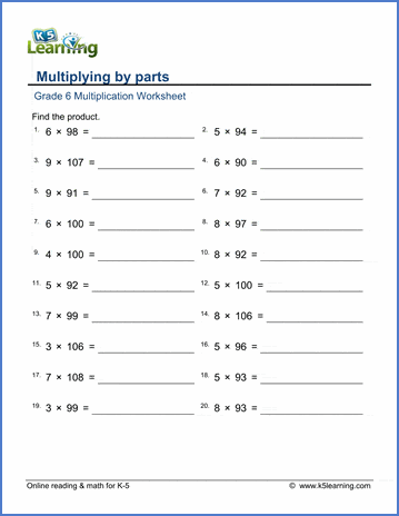 grade 6 math worksheet multiplication division multiplying by parts k5