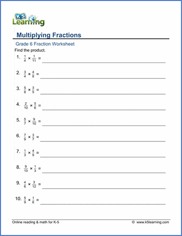 grade 6 math worksheets multiplying fractions denominators 2 12 k5