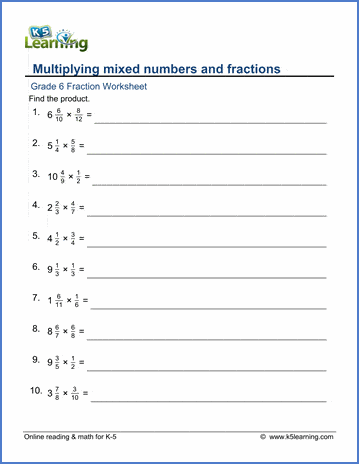 fractions worksheets 6th grade