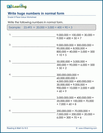 Write huge numbers in normal form | K5 Learning