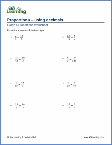 Grade 6 Proportions Worksheet 