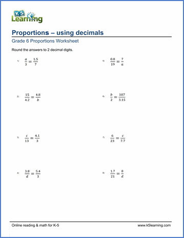 Proportions Worksheets Free Printable K5 Learning