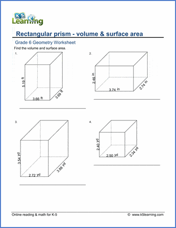 volume and surface area of prism worksheets