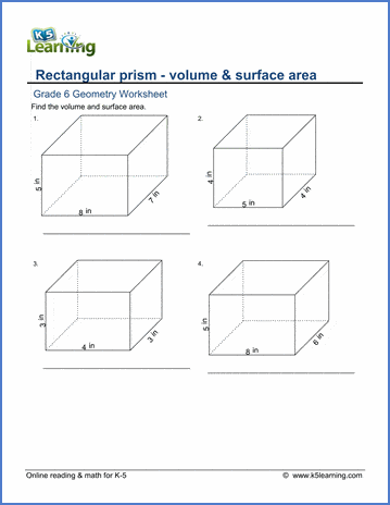Volume and surface area of rectangular prisms worksheets