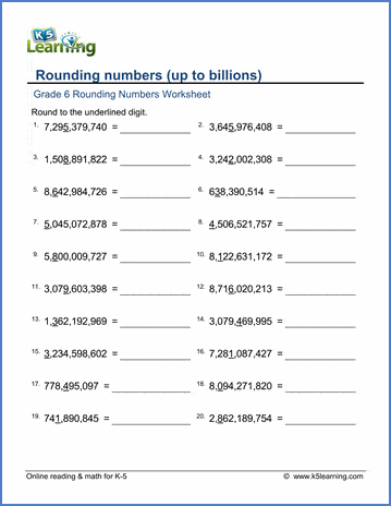 Grade 6 Rounding Worksheets: Rounding Numbers (up To Billions) 