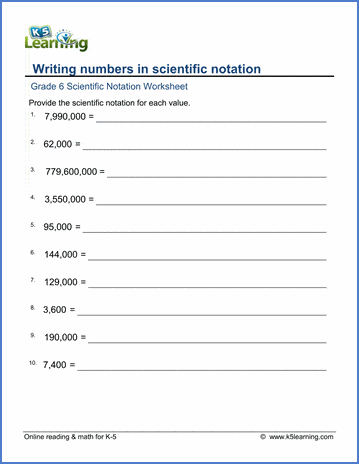 Grade 6 Place Value Scientific Notation Worksheets Free Printable K5 Learning