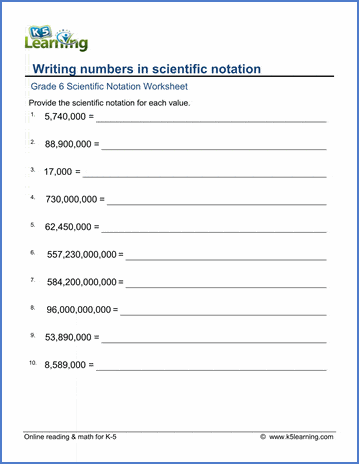 Grade 6 Worksheet: Writing numbers in scientific notation ...