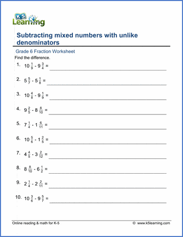 fractions worksheets 6th grade