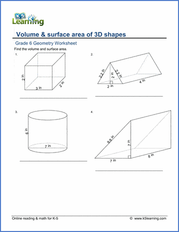 volume and surface area of prism worksheets