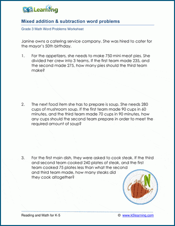 Add 3 Numbers within 100: Cooking Word Problems — Printable Math