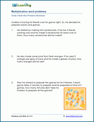 Multiplication Word Problems For Grade 3 K5 Learning