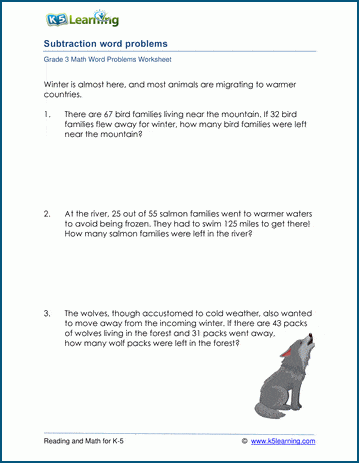 Subtraction Word Problems For 3rd Grade K5 Learning - keywords for math word problems pdf