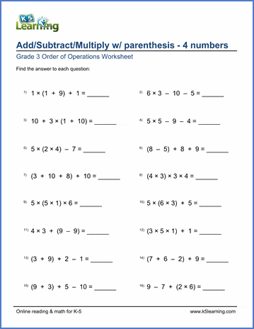 Order of operations worksheets K5 Learning