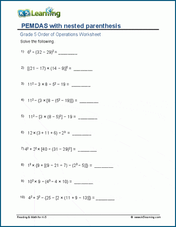 pemdas worksheet